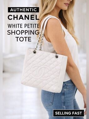 Chanel white caviar PST petite shopping tote USA